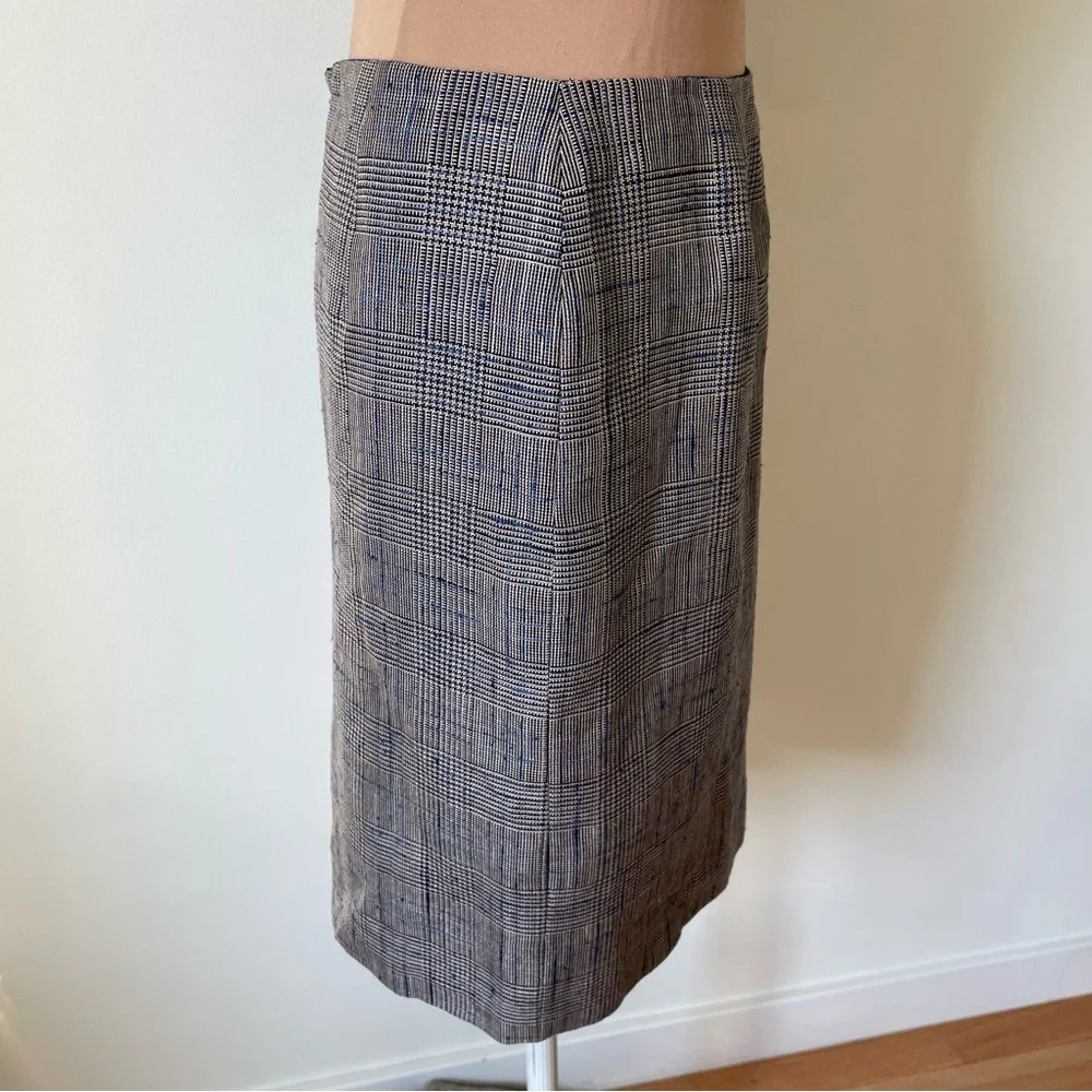 Akris High Waisted Gray Blue Wool Silk Linen Woven Pencil Skirt EUC Size 6